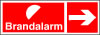 Sikkerhedsskilt Brandalarm med retningsangivelse
