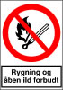 Sikkerhedsskilt Rygning og åben ild forbudt