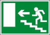 Sikkerhedsskilt Nødudgang / flugtvej venstre op ad trappen