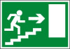 Sikkerhedsskilt Nødudgang / flugtvej højre op ad trappen